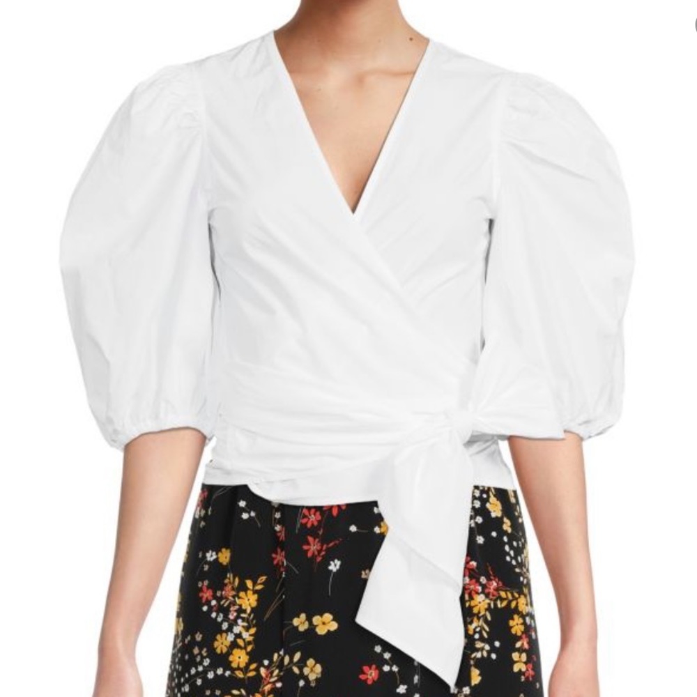Ganni puff sleeve wrap top, size 2.